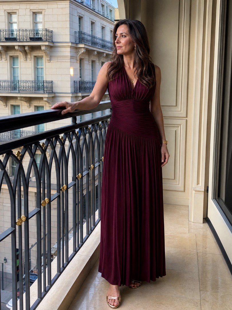 Lemar | V-Neck Midi Dress with Sleeveless Pleats