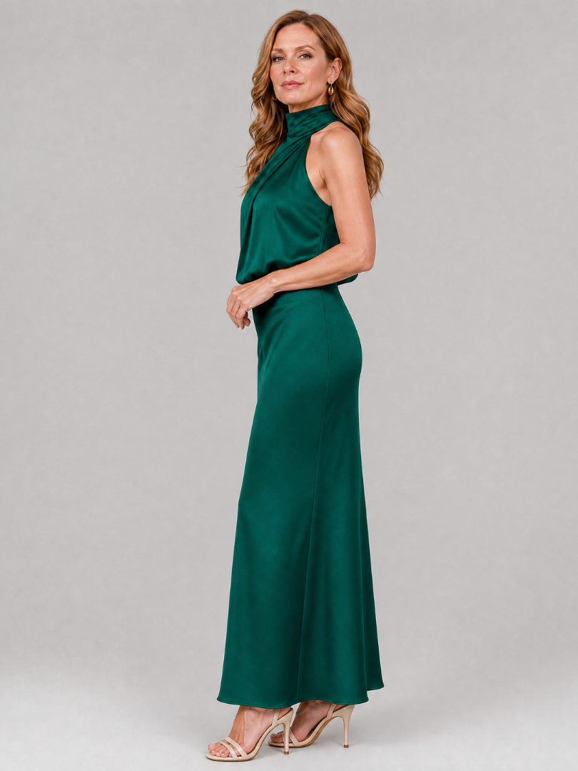 Nopal | Sleeveless Midi Dress Featuring a Draped Neckline