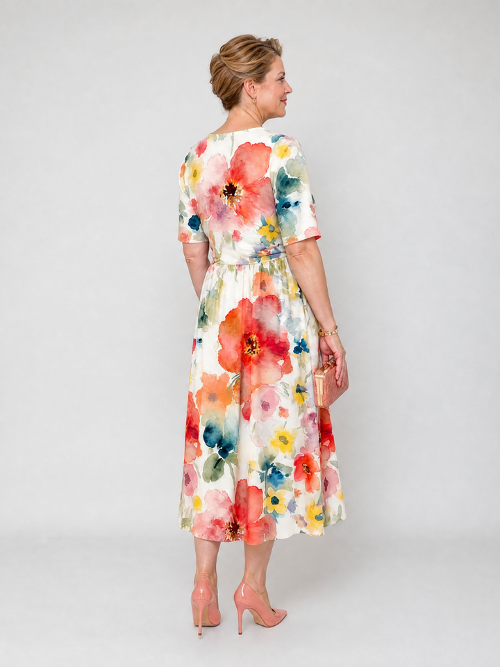 Evelyn™ | Floral V-Neck Midi Dress
