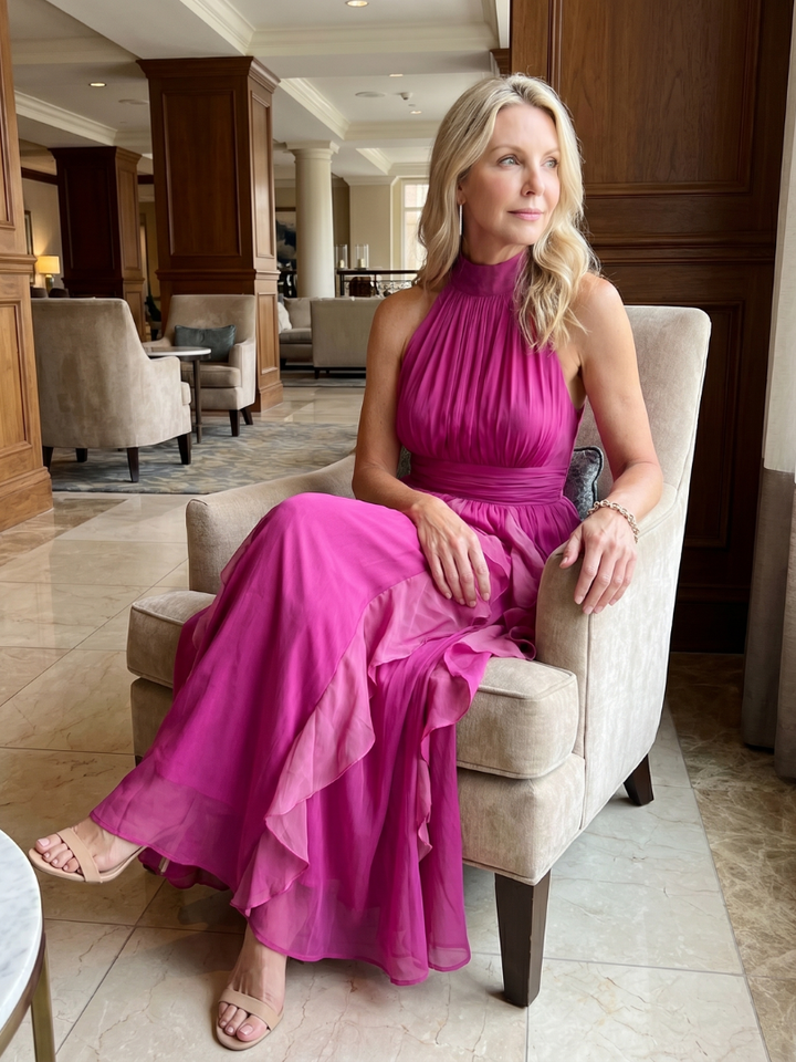 Orea | High Neck Maxi Dress with Ruffled Layers