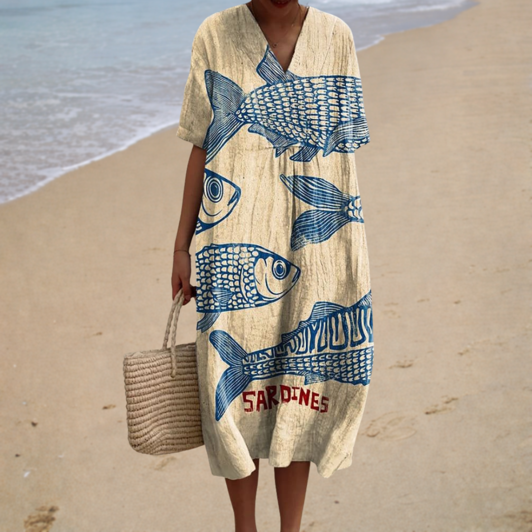 Marseille | Sardine Print Long Dress