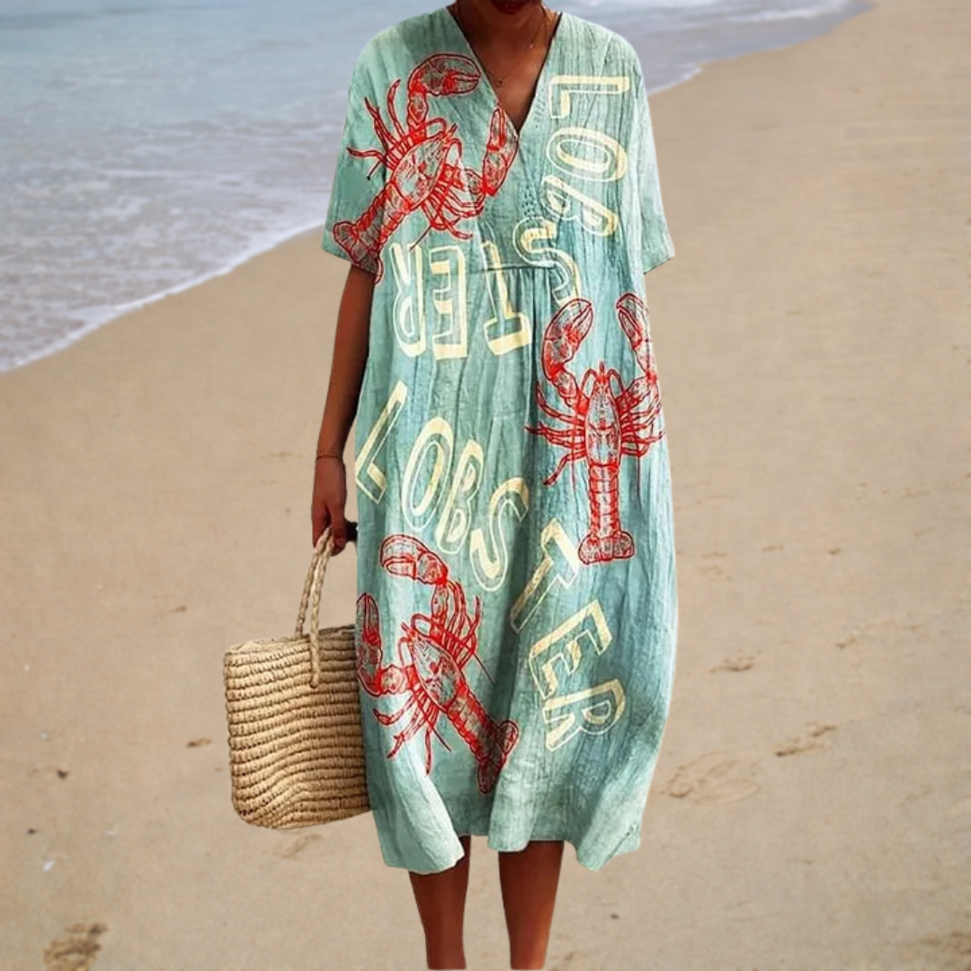 Océane | Long Dress with Lobster Print