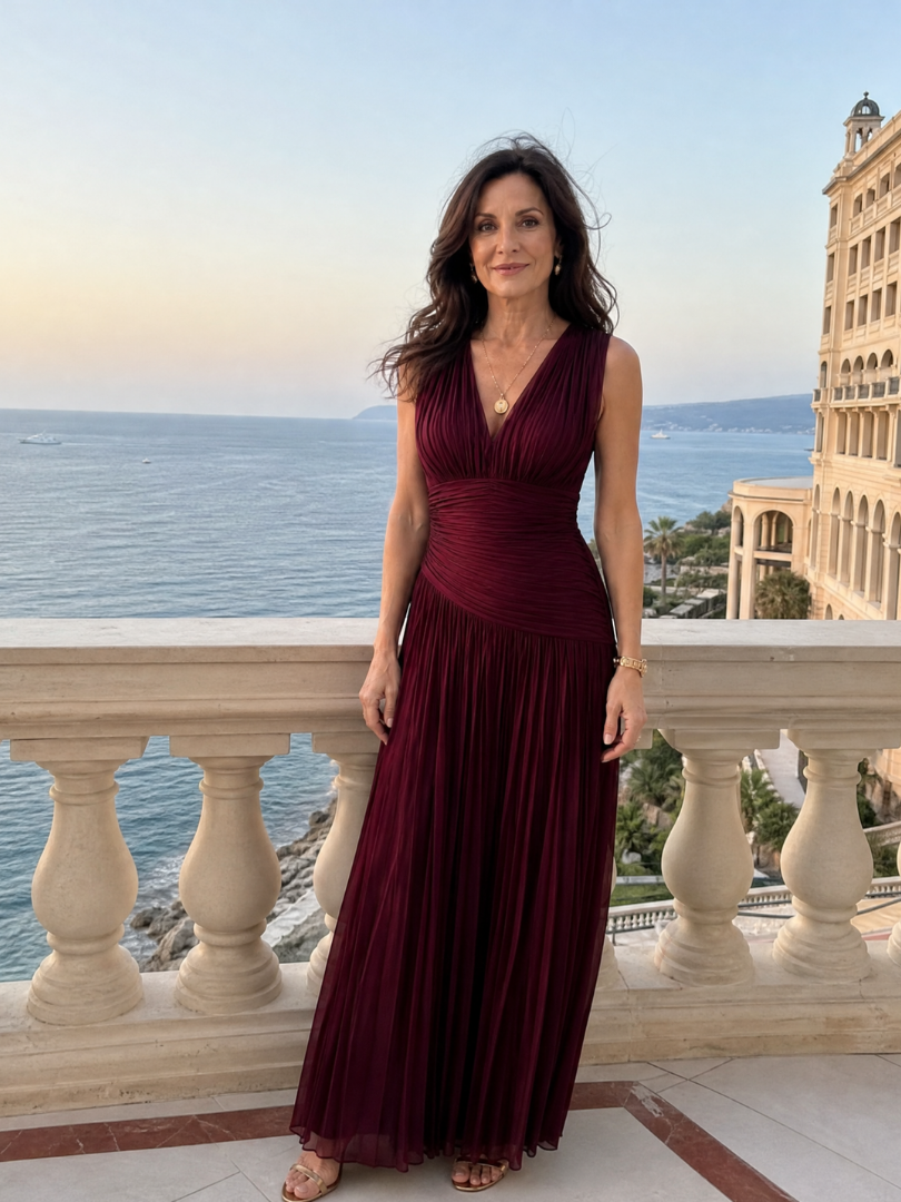 Lemar | V-Neck Midi Dress with Sleeveless Pleats