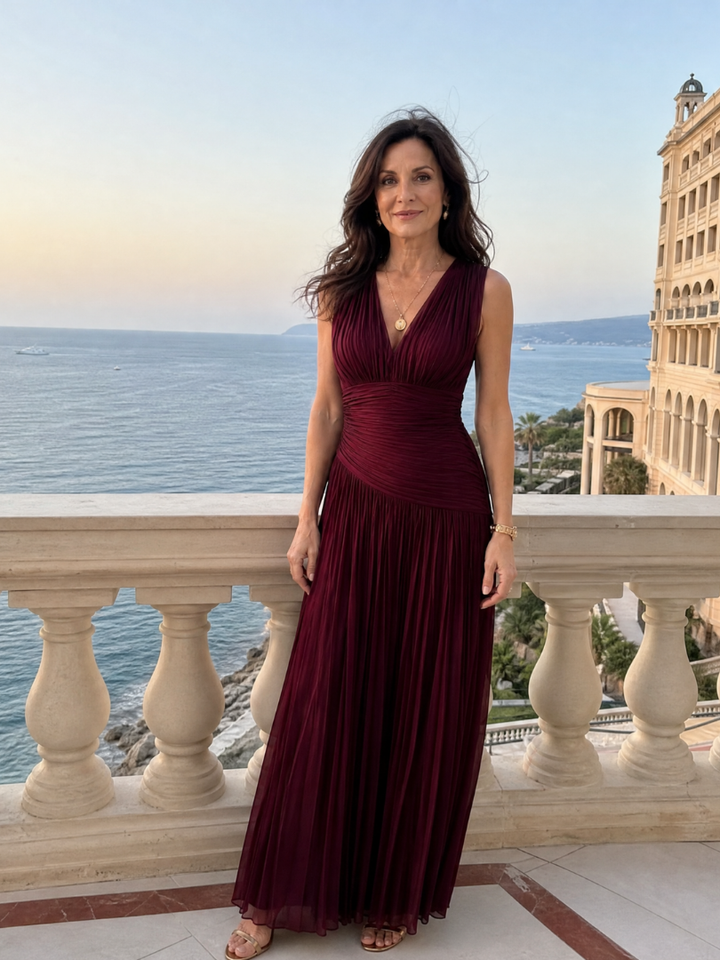 Lemar | V-Neck Midi Dress with Sleeveless Pleats