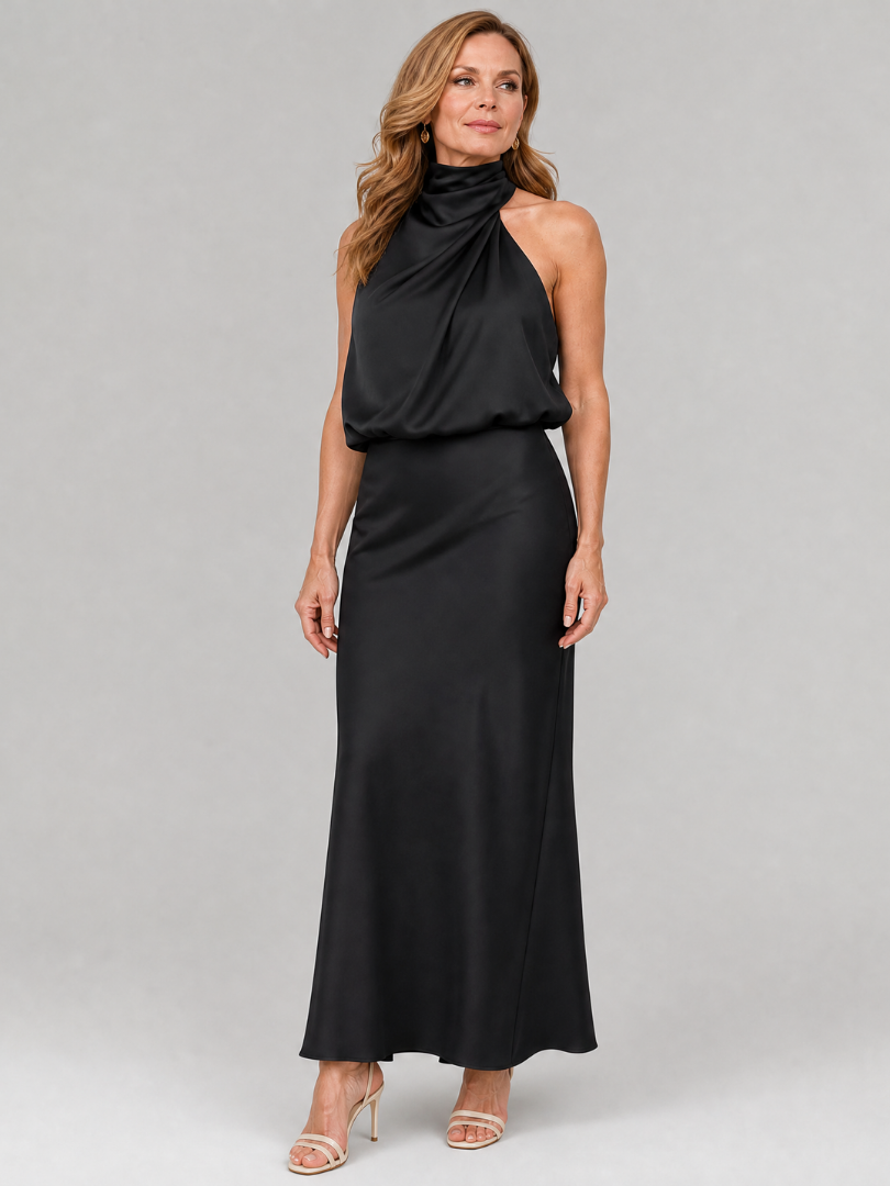 Nopal | Sleeveless Midi Dress Featuring a Draped Neckline