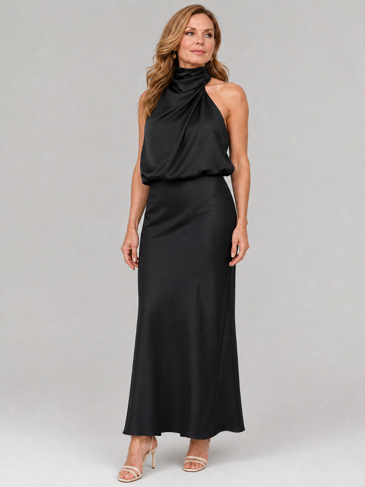 Nopal | Sleeveless Midi Dress Featuring a Draped Neckline