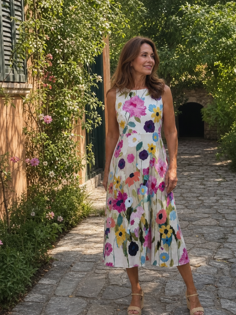 Amelia™ | Floral Sleeveless Midi Dress