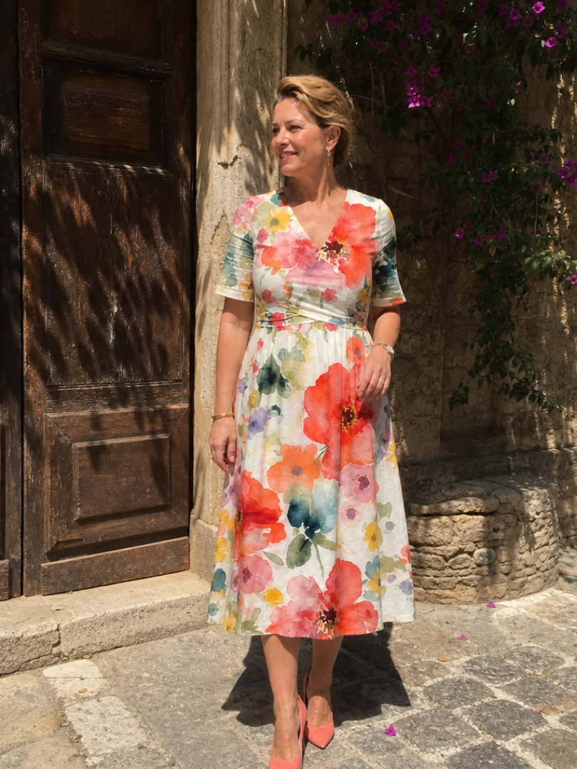 Evelyn™ | Floral V-Neck Midi Dress