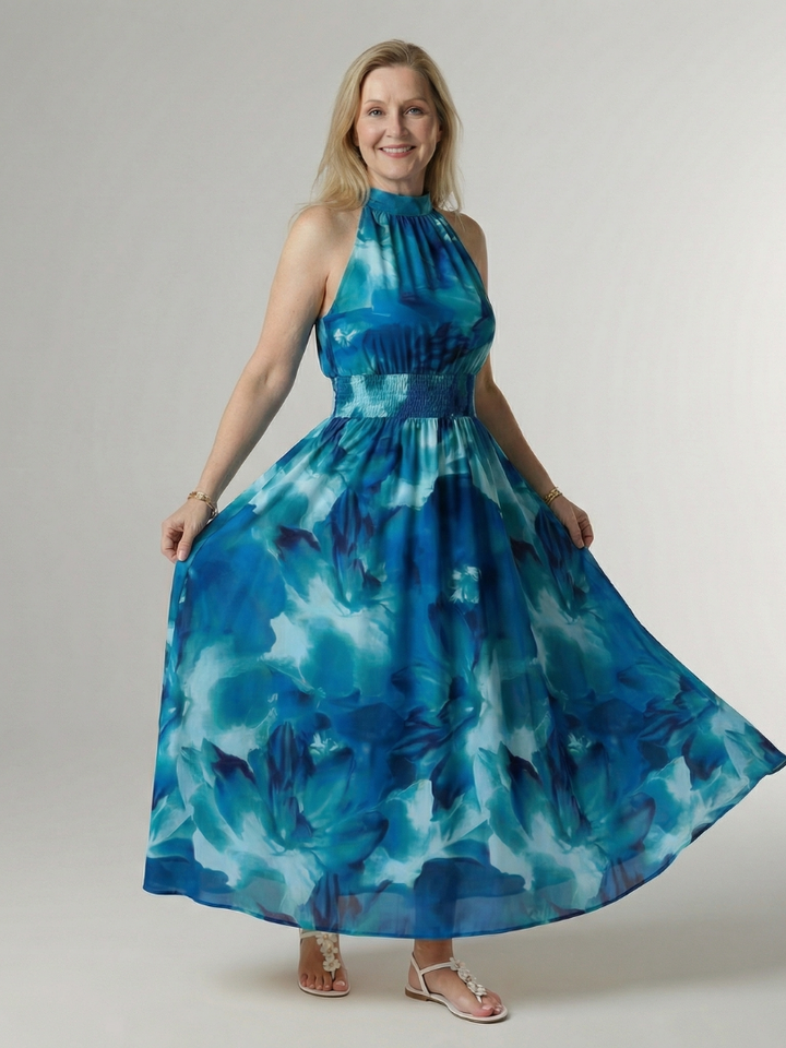 Sylin | Halter Neck Gathered Midi Dress