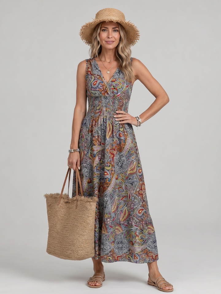Paisley Print Sleeveless Midi Dress