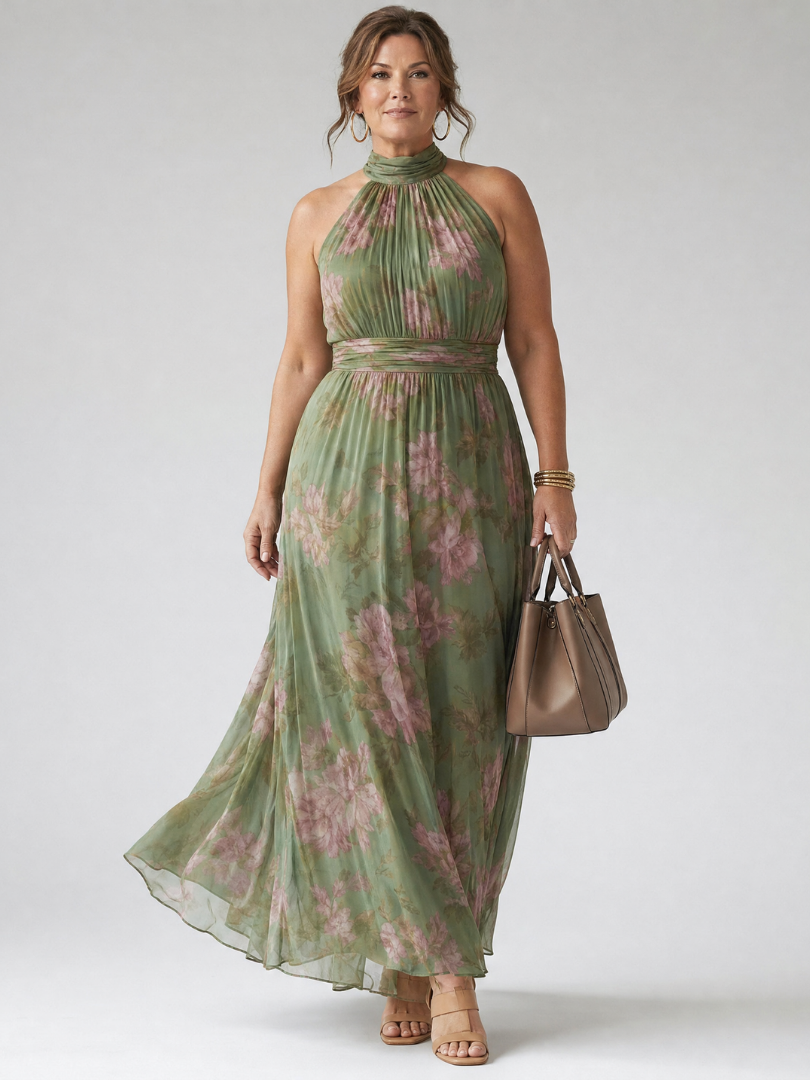 Mirelle | Halter Midi Dress with Ruched Details