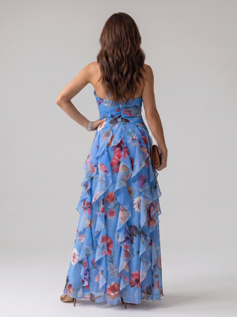 Nori | Floral Maxi Dress with Halterneck and Ruffle Details