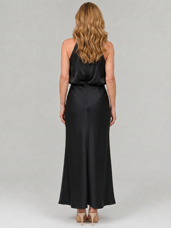 Nopal | Sleeveless Midi Dress Featuring a Draped Neckline