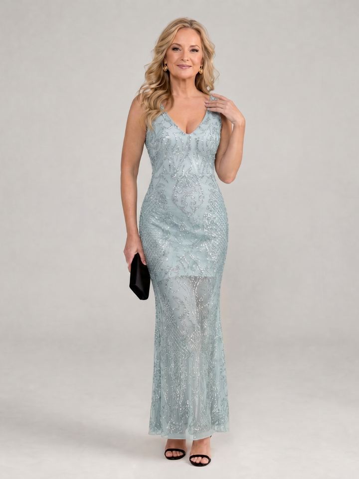 Sirea | Sleeveless Transparent Midi Dress with Sequin Detail