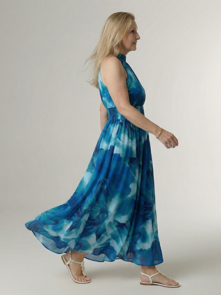 Sylin | Halter Neck Gathered Midi Dress