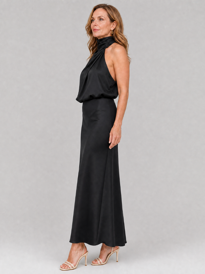 Nopal | Sleeveless Midi Dress Featuring a Draped Neckline