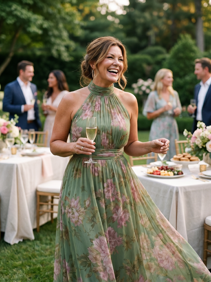 Mirelle | Halter Midi Dress with Ruched Details