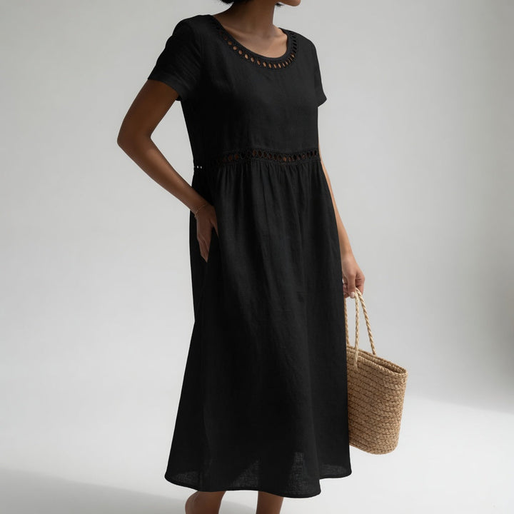 Pernelle™ — Mid-Length Cotton Dress with Delicate Embroidery
