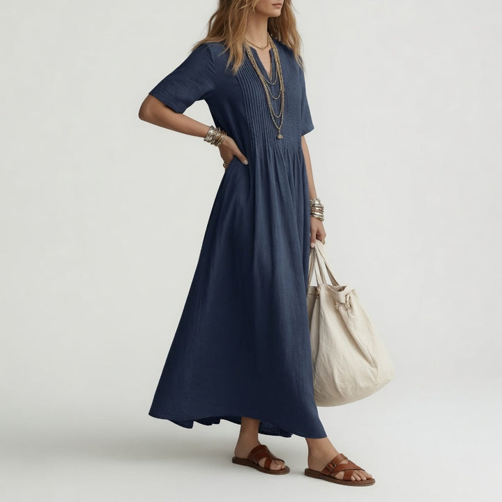 Pélagie™ — V-Neck Long Cotton Dress for Effortless Summer Style