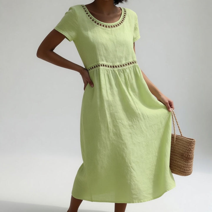 Pernelle™ — Mid-Length Cotton Dress with Delicate Embroidery