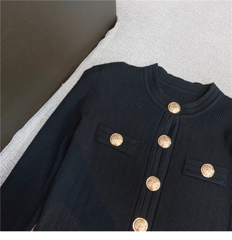 Rib Gold Button Cardigan