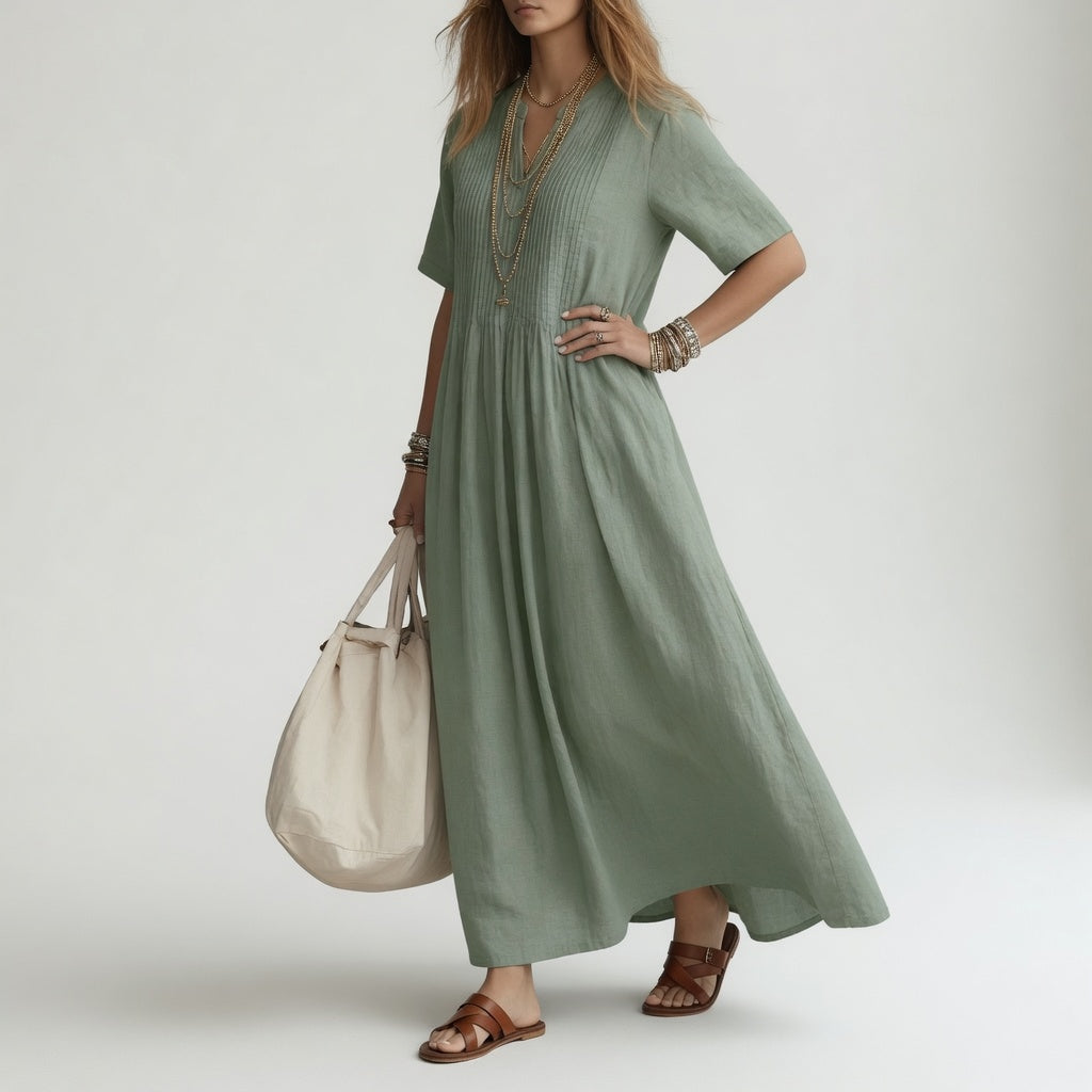 Pélagie™ — V-Neck Long Cotton Dress for Effortless Summer Style