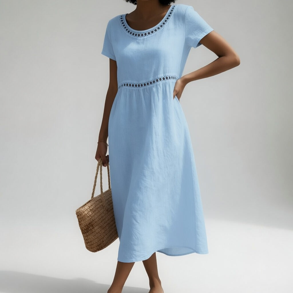 Pernelle™ — Mid-Length Cotton Dress with Delicate Embroidery