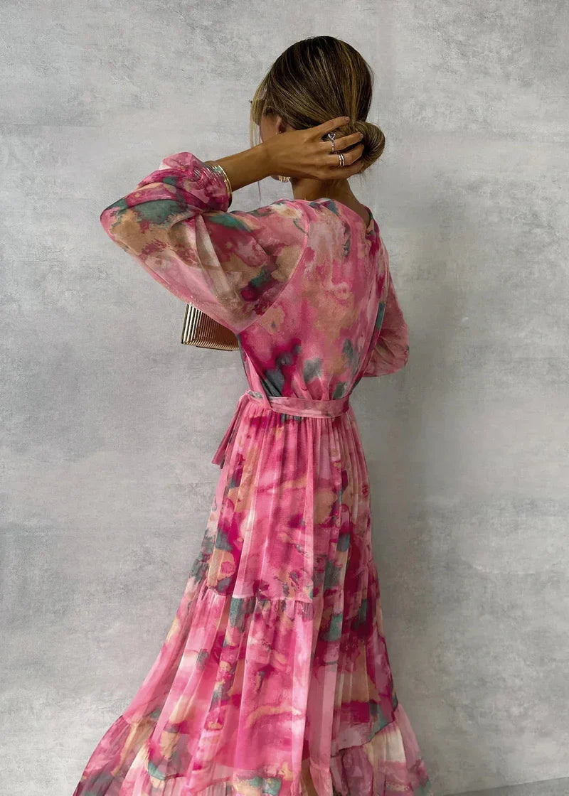 ZOEY | Vibrant Floral Wrap Dress with a Flattering Tiered Design
