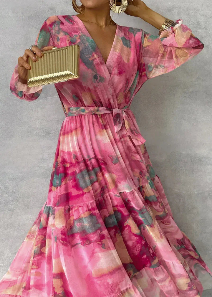 ZOEY | Vibrant Floral Wrap Dress with a Flattering Tiered Design