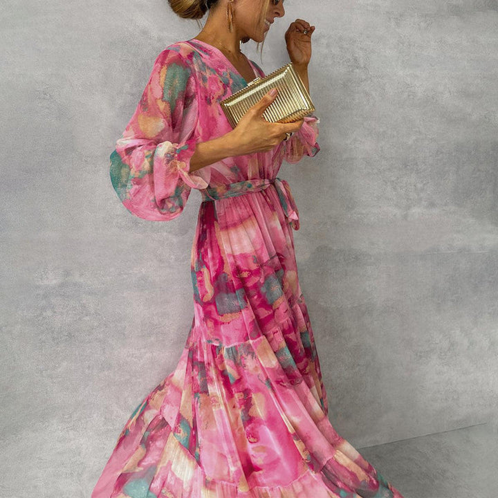 ZOEY | Vibrant Floral Wrap Dress with a Flattering Tiered Design