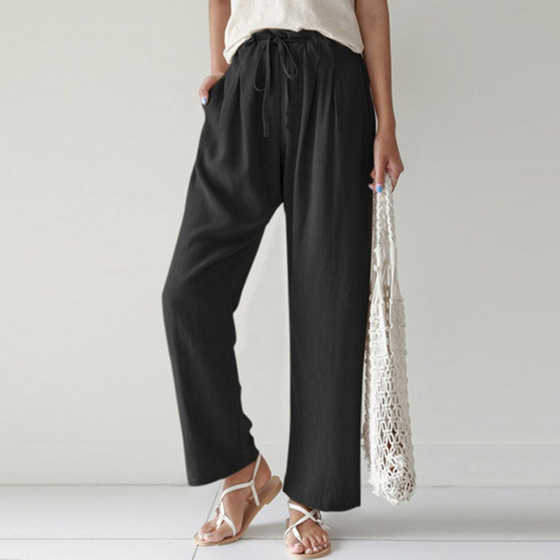 Vara - Comfortable Drawstring Relaxed Fit Pants