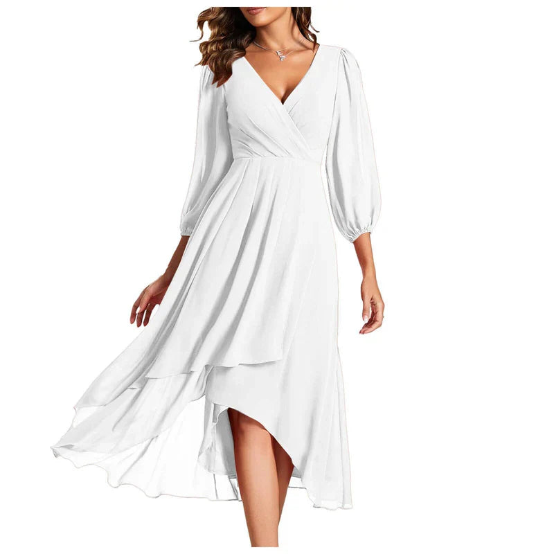 VITTORIA | Chic Asymmetrical Hem Dress with Flowing Sleeves - Perfect for Any Occasion