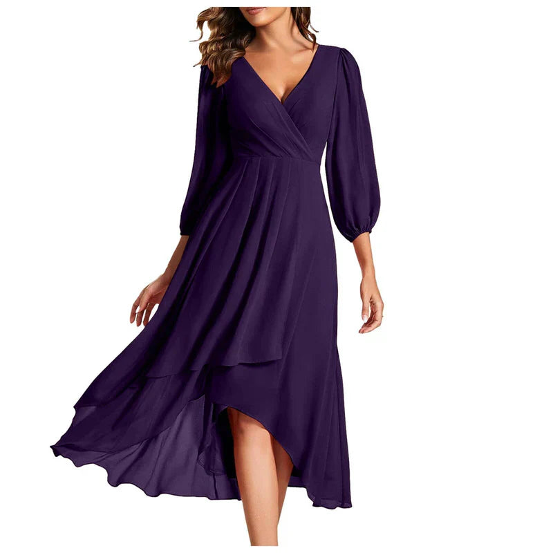 VITTORIA | Chic Asymmetrical Hem Dress with Flowing Sleeves - Perfect for Any Occasion