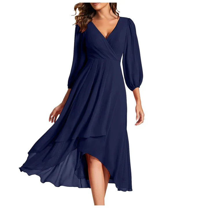 VITTORIA | Chic Asymmetrical Hem Dress with Flowing Sleeves - Perfect for Any Occasion