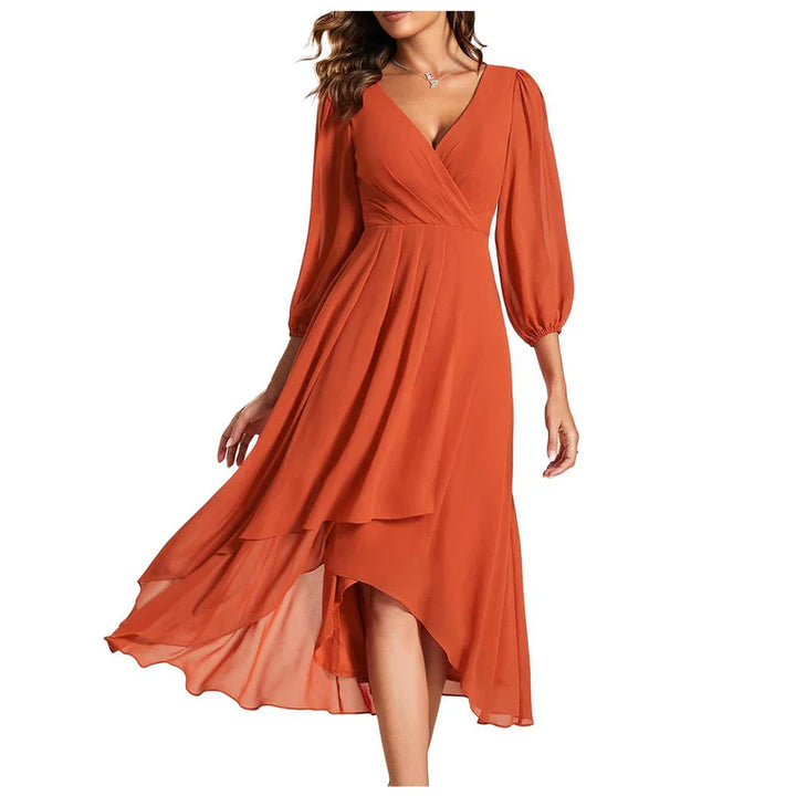 VITTORIA | Chic Asymmetrical Hem Dress with Flowing Sleeves - Perfect for Any Occasion