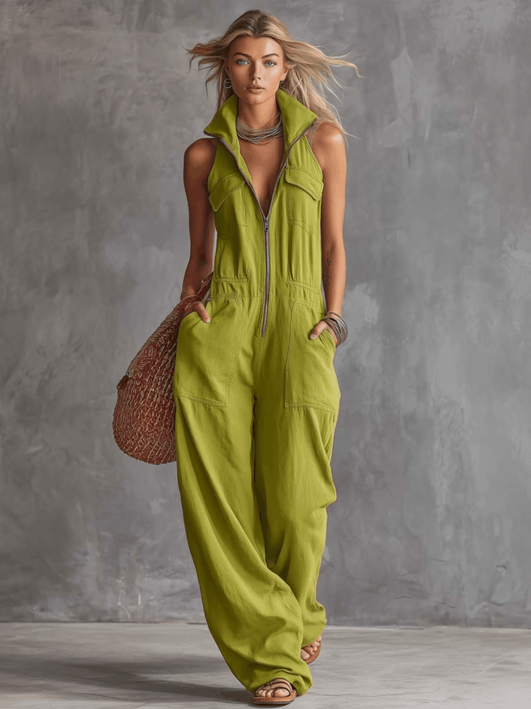 Sienna™ | Relaxed Linen Zip-Front Jumpsuit
