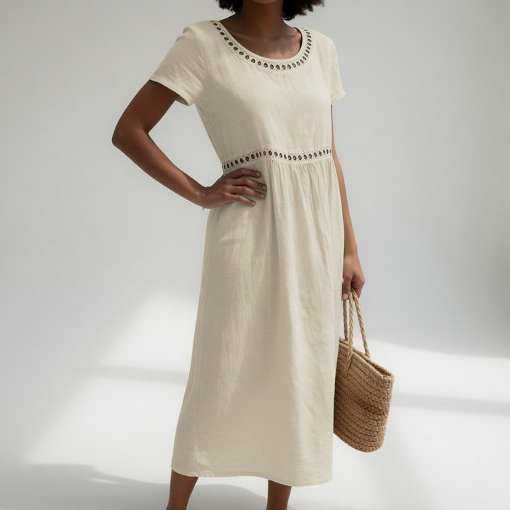 Pernelle™ — Mid-Length Cotton Dress with Delicate Embroidery