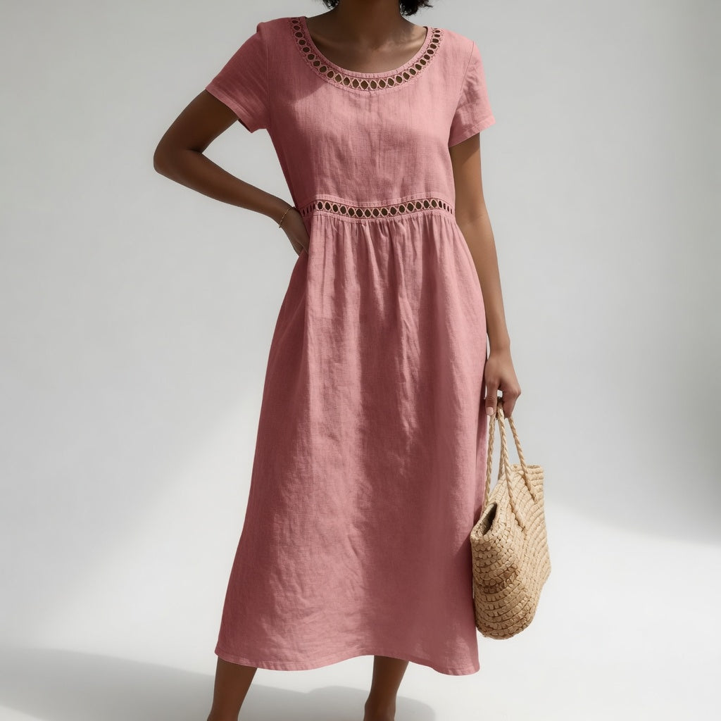 Pernelle™ — Mid-Length Cotton Dress with Delicate Embroidery