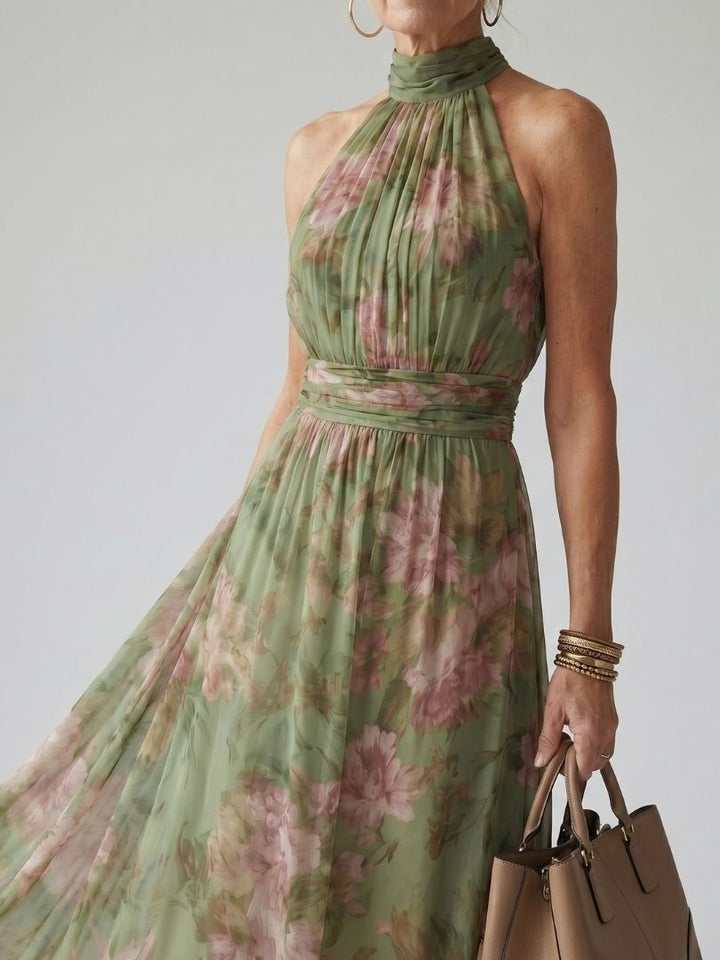 Mirelle | Halter Midi Dress with Ruched Details