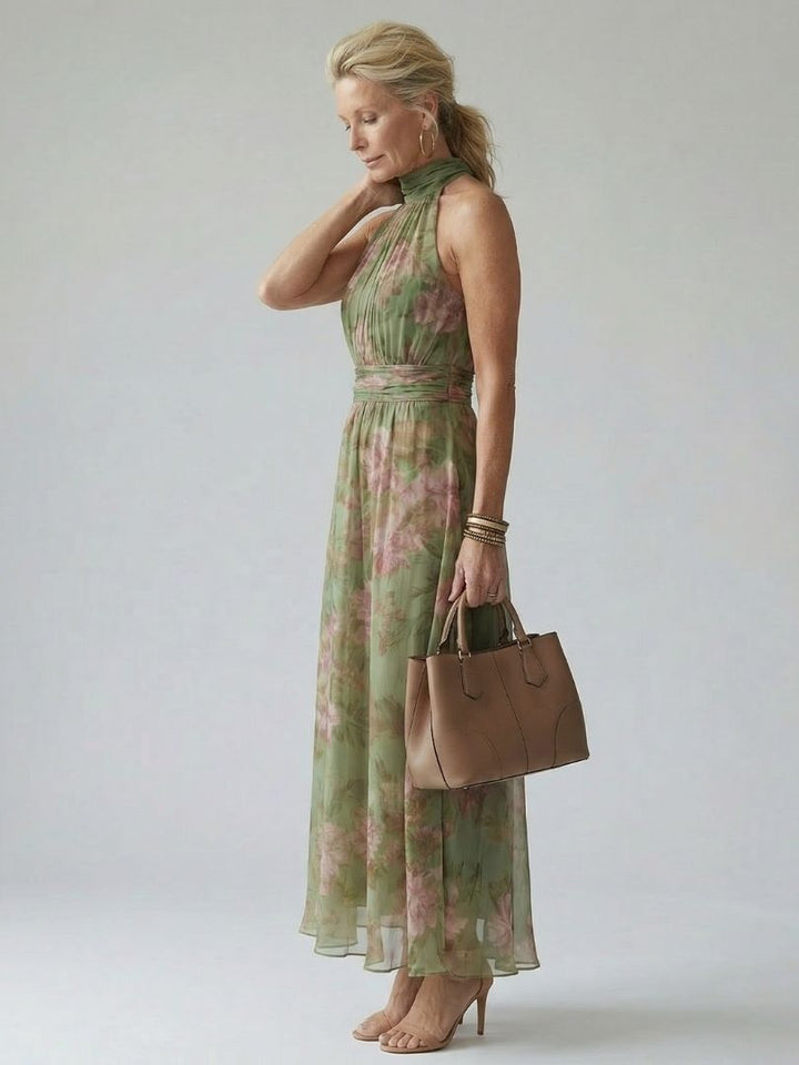 Mirelle | Halter Midi Dress with Ruched Details