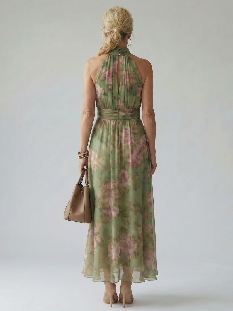 Mirelle | Halter Midi Dress with Ruched Details