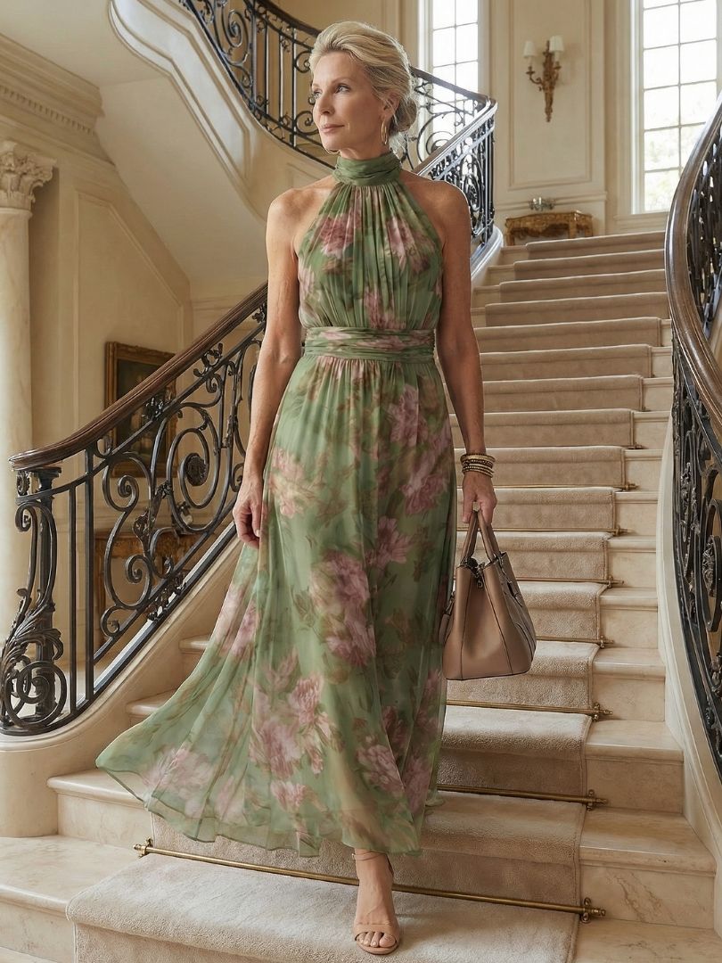 Mirelle | Halter Midi Dress with Ruched Details