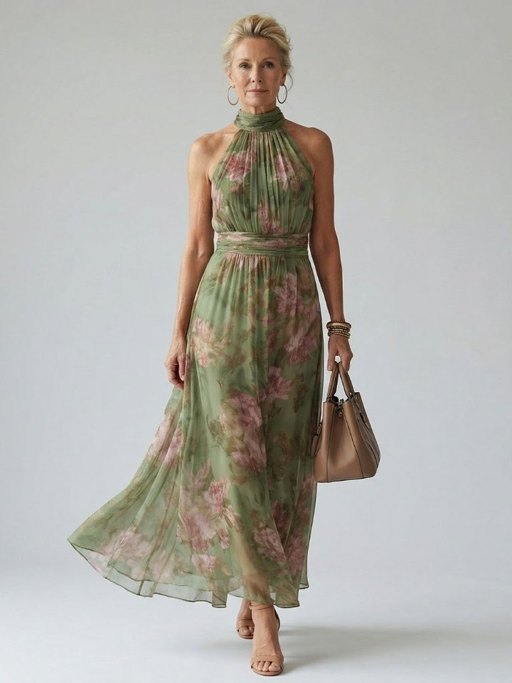 Mirelle | Halter Midi Dress with Ruched Details