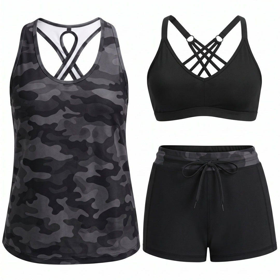 HONORIA | SPORTY THREE-PIECE TANKINI SET WITH POCKETS