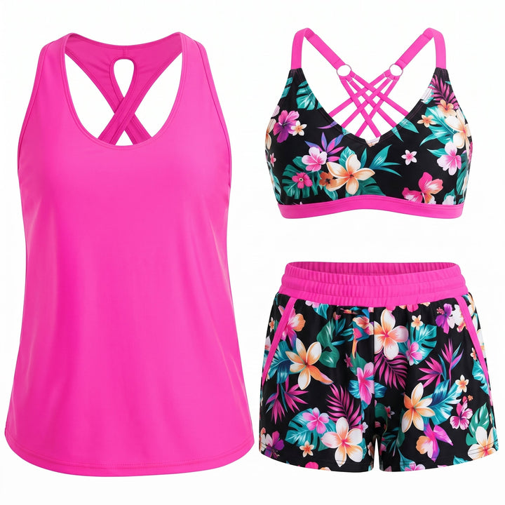 HONORIA | SPORTY THREE-PIECE TANKINI SET WITH POCKETS