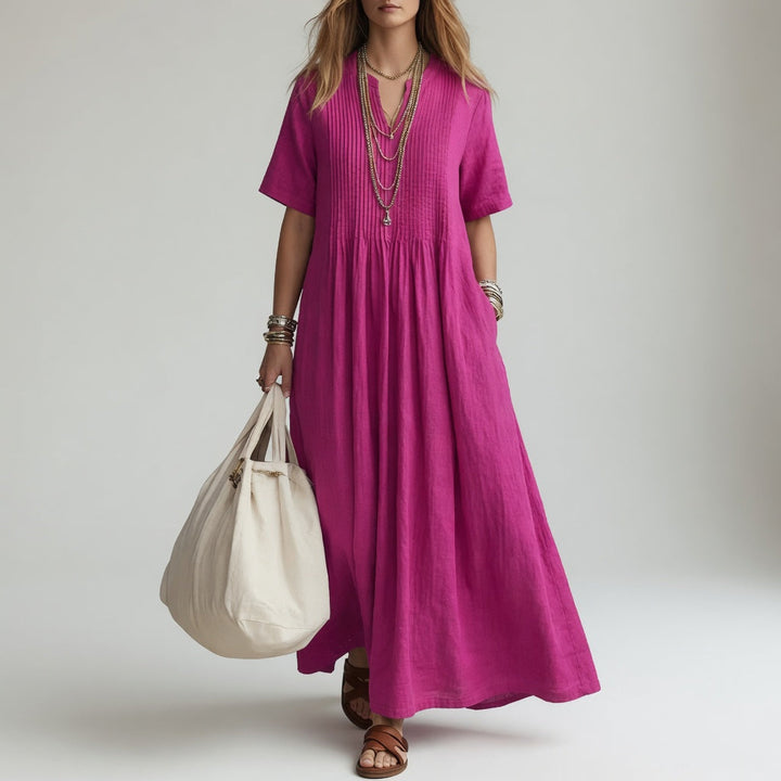 Pélagie™ — V-Neck Long Cotton Dress for Effortless Summer Style