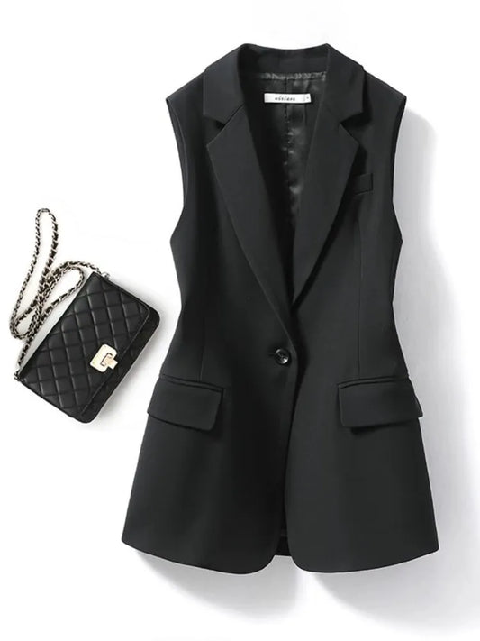 Sleeveless Lapel Collar Blazer Vest Single Button