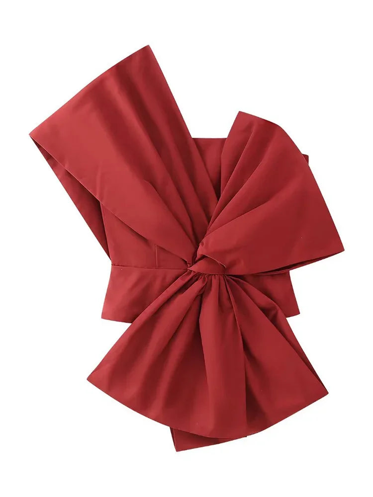 One Shoulder Pleated Bow Top