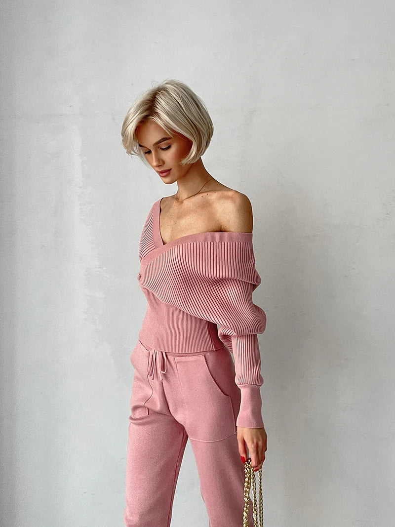 Knitwear Wrap Top Luxury Lounge Set