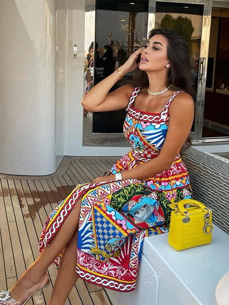 Italian Print Summer Maxi Dress